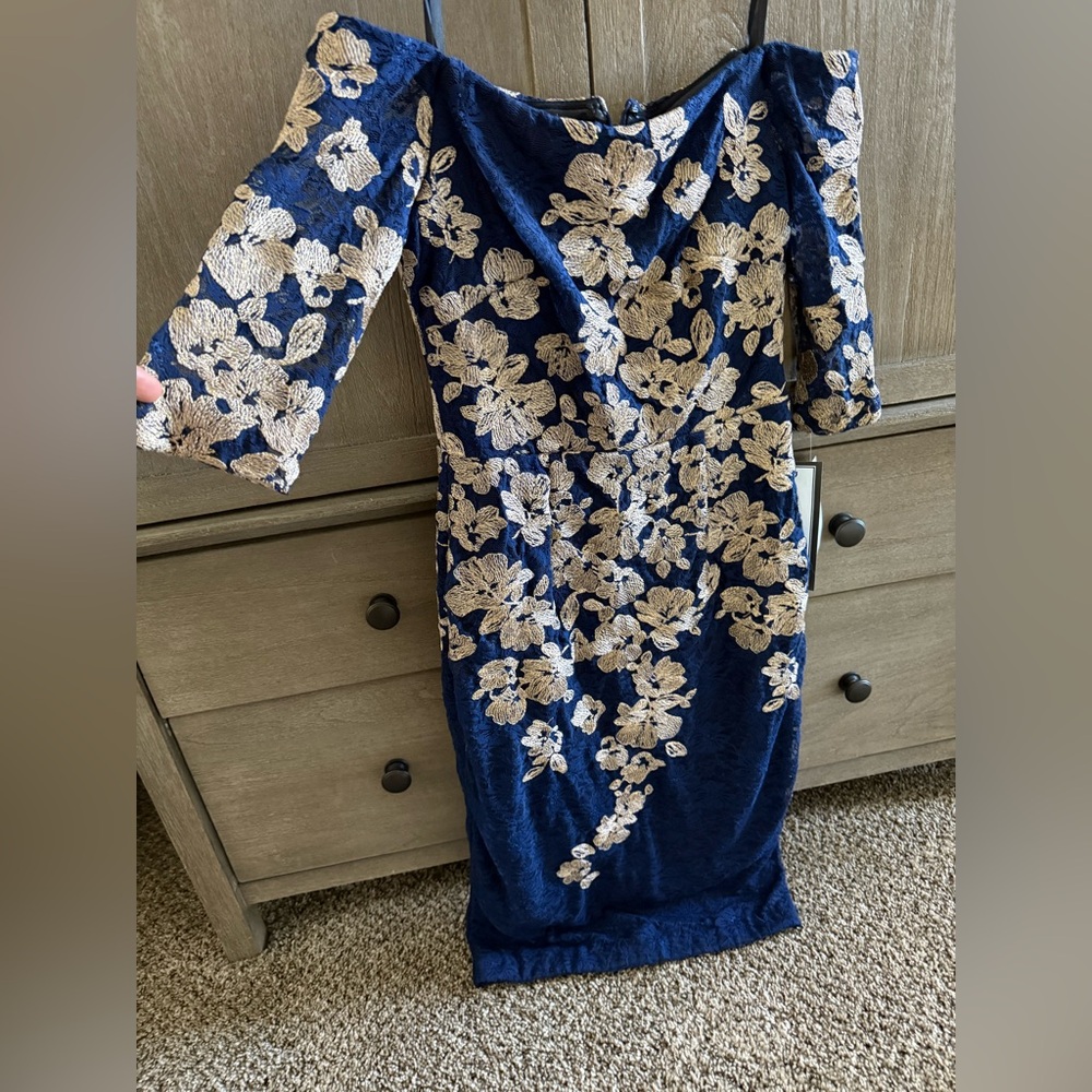 Macy's Blue and Cream Floral Dress